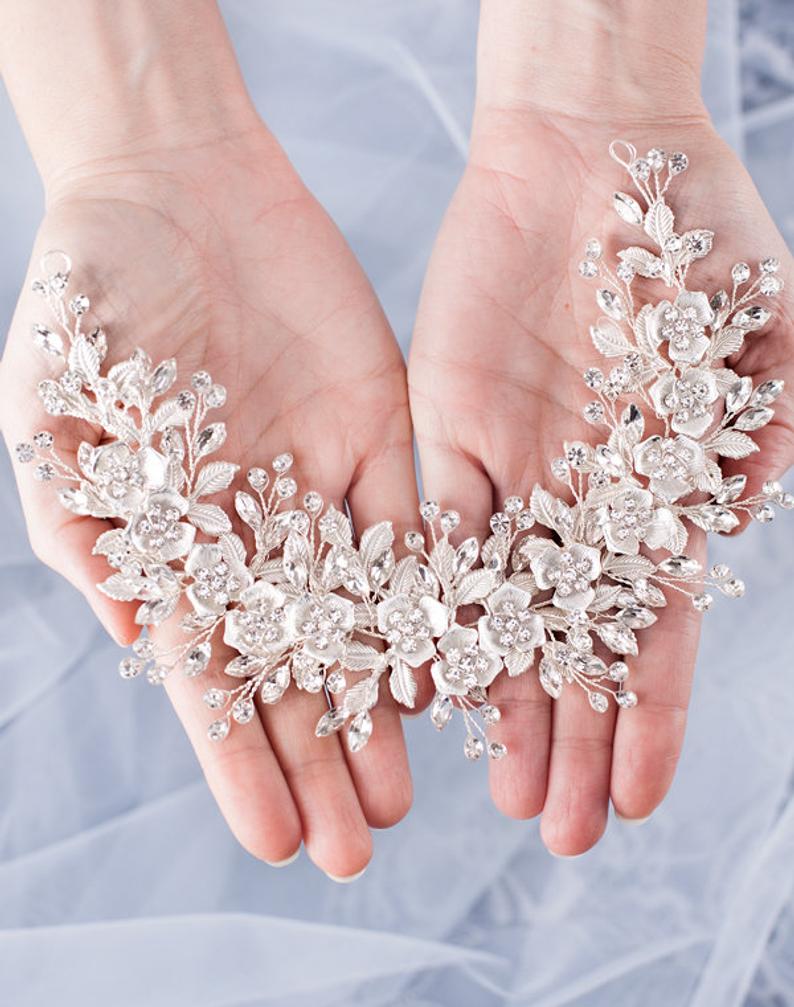 Silve rColor Bridal Flower Headband Prom Tiara Wedding Hair Accessories Bride Handmade Hair ornaments Female Crystal Headdress