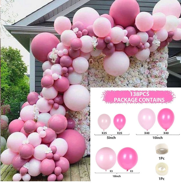 Skhek  Macaron Pink Balloon Garland Arch Kit Wedding Birthday Balloon Birthday Party Decor Girls Baby Shower Latex Confetti Ballon