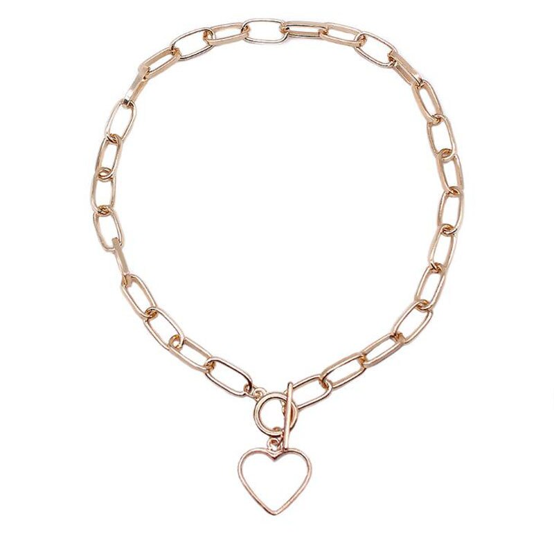 Gold Sliver Color Heart Pendants Necklaces Collar Vintage Chunky Chain Necklace for Women Fashion Jewelry Christmas Gifts