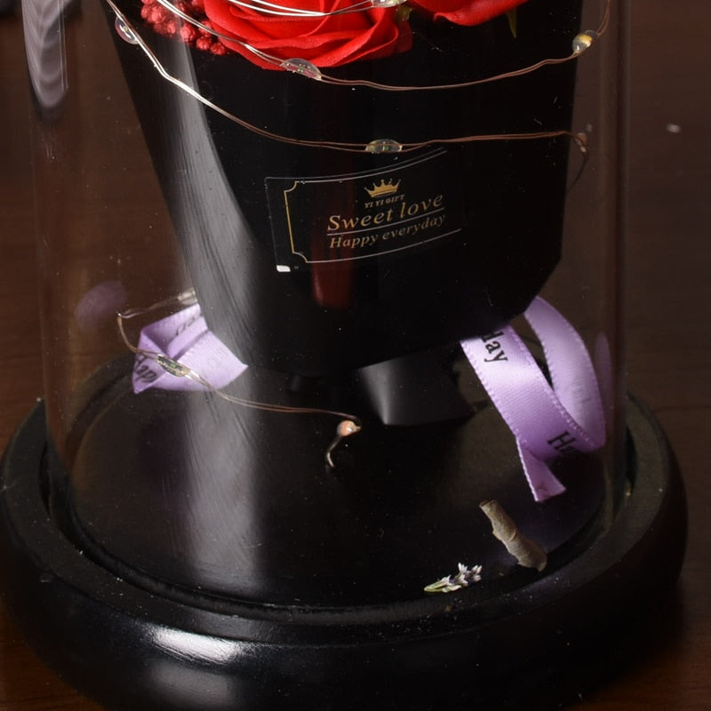 Eternal Red Rose With LED Light In Glass Dome For Wedding Party Valentine's Day Mother's Day Gift