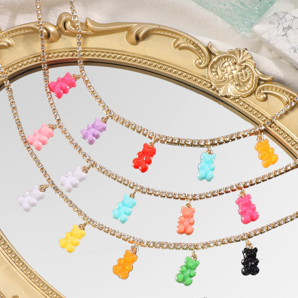 Skhek 2022 New Design Butterfly Pendant Necklace For Women Multicolor Gummy Bear Luxury Crystal Chain Necklace Fashion Jewelry Gift
