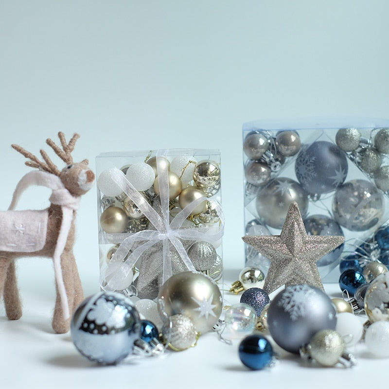 LadyCC Sparkling 3cm Christmas Ball Pendant Gift Box Champagne Gold Blue Table Top Christmas Tree Decoration Christmas Ornaments