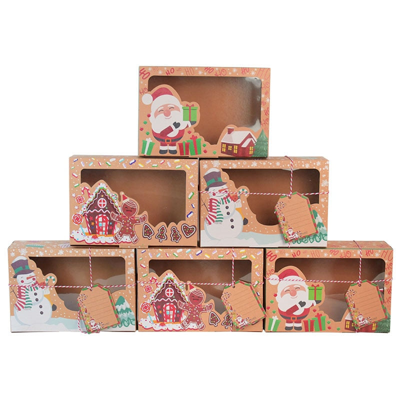 9Pcs Christmas Cookie Box Kraft Paper Candy Gift Boxes Bags Food Packaging Box Christmas Party Kids Gift New Year Navidad 2020