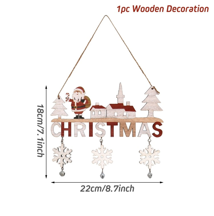 Christmas Gift Christmas Santa Claus Door Wooden Hanging Pendant Merry Christmas Decoration For Home 2021 Xmas Navidad Noel Gifts New Year 2022