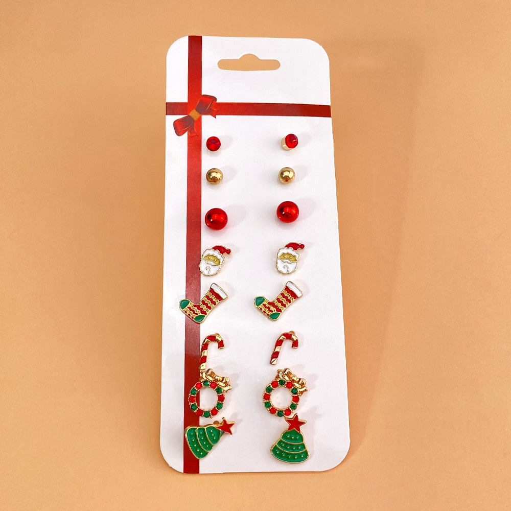 Christmas Gift New Trend Christmas Earring Set For Women Fashion Christmas Tree Snowflake Socks Dripping Earring Set Jewelry Party Gifts