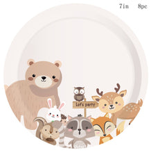 Load image into Gallery viewer, Woodland Animal Disposable Tableware Wild Forest Bear Fox Plate Cup Napkin Jungle Safari Happy Birthday Party Decor Kid Boy Girl