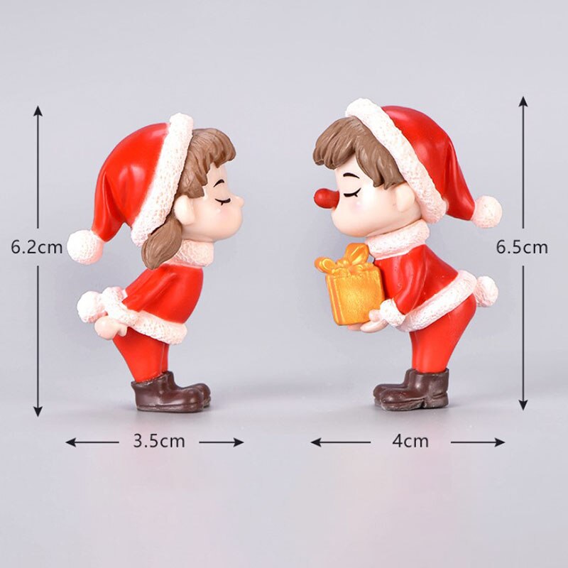 2Pcs/Set Lovely Mini Christmas Couple Dolls Ornaments Resin Figurines Decoration