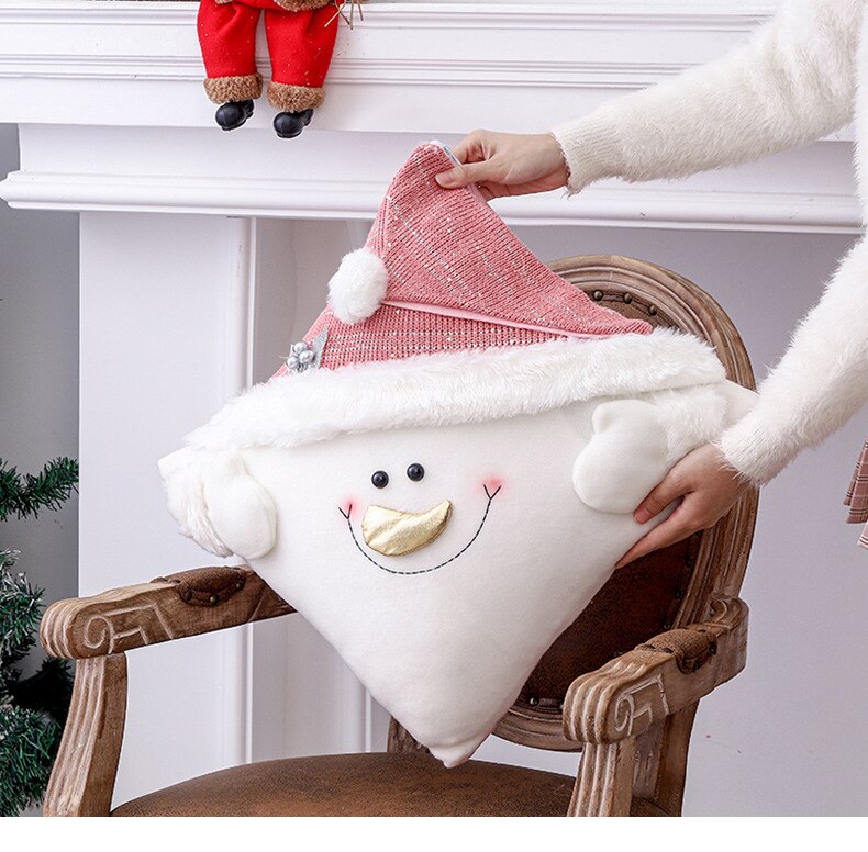 Christmas Decoration Cotton Plush Powder White Pillow Snowman Old Man Sofa Cushion Backrest 2021 New Year Atmosphere Decoration