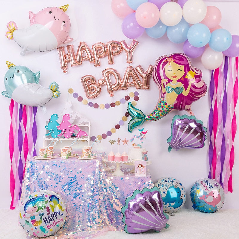 Skhek Baby Shower Ocean Theme Party Decoration Mermaid Balloon Aluminum Foil Package Children's Birthday Party Aluminum Film Balloon