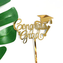 Load image into Gallery viewer, Skhek Graduation Party Class Of 2022 Graduation Acrylic Cake Topper Gold Congrats Grad Cake Topper Flag for Boys Girls Celebrations Party Cake Supplies