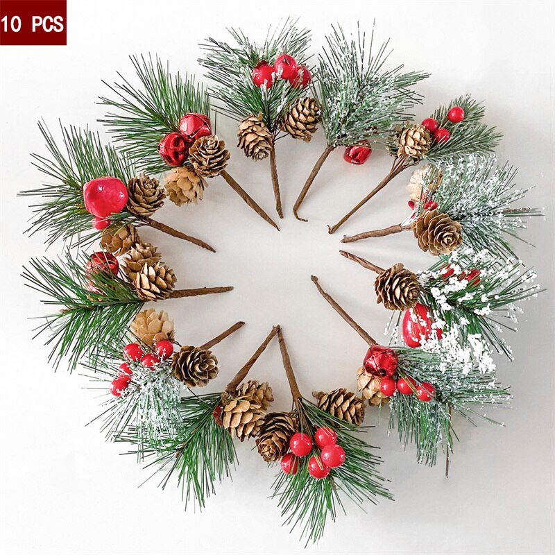 Christmas Gift 10Pcs Artificial Flowers Pine Cones Christmas Decoration Tree Fake Flower DIY Gift Package For Birthday Wedding Party Decoration