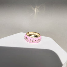 Load image into Gallery viewer, SKHEK New Pink White Enamel Dripping Oil Ring Evil Eyes Rhinestone Geometric Irregular For Women Girl Trendy Jewelry