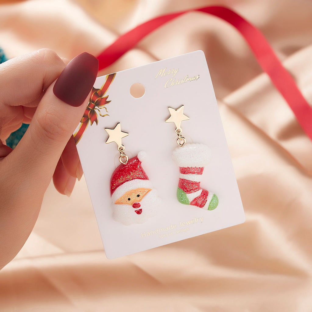 Christmas Gift Colorful Cartoon Santa Claus Christmas Tree Snowman Drop Earring For Women Fashion Christmas Earring Girls New Year Jewelry Gift