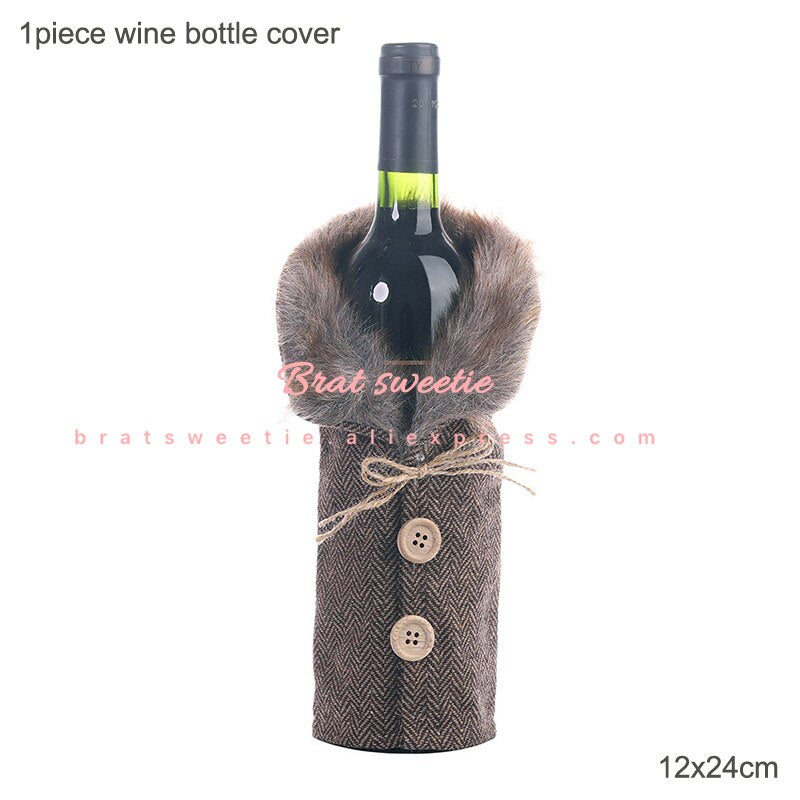 Christmas Gift Red Chair Back Covers Set Festival Dining Table Chair Pillow Wine Bottle Cover Decorations for Home