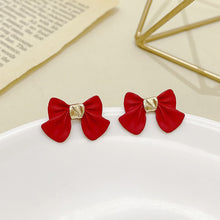 Load image into Gallery viewer, Christmas Gift Lucky Red Romantic Bow Stud Earring For Women Shiny Rhinestone Enamel Heart Bowknot Earrings Girls Christmas Festival Jewelry