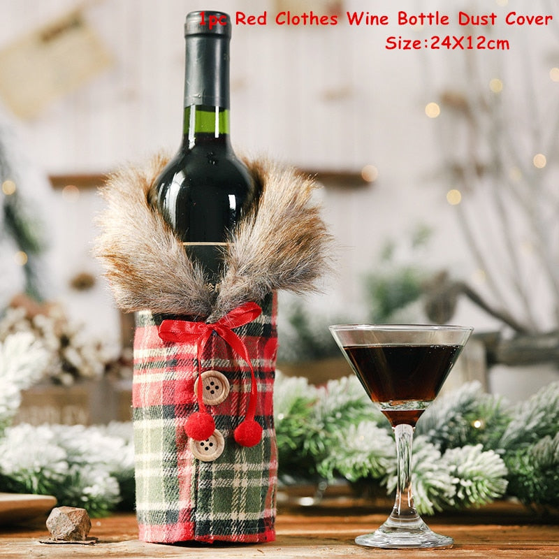 Christmas Gift New Year 2022 Christmas Gift Bags Holder Wine Bottle Dust Cover Xmas Dinner Table Decor Christmas Decorations for Home Navidad