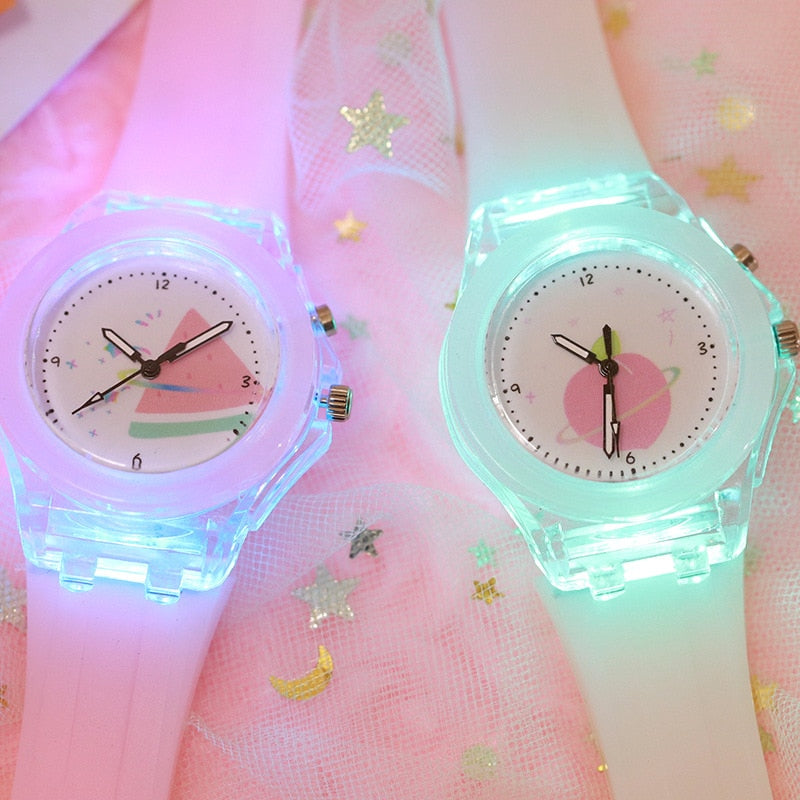 Christmas Gift Fashion Women Watch Cartoon Bunny Colorful Silicon jelly Luminous Electronic Watch Male and Female Students children's clock