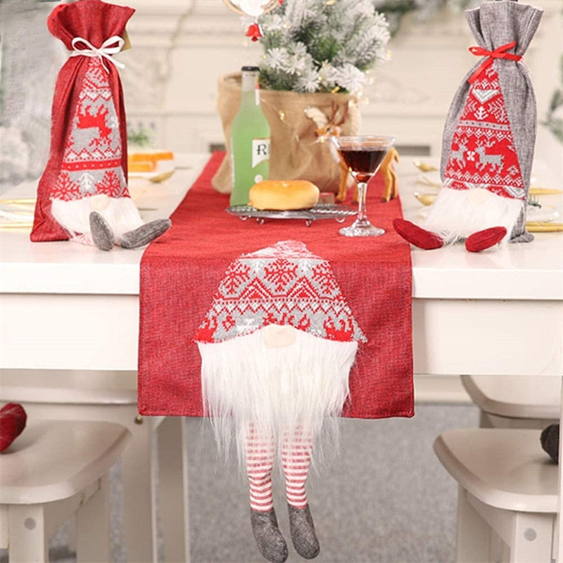 Christmas Gift Christmas Decoration Creative Rudolph Doll Tablecloth Red Dining Table Runner Placemat Cover Christmas Supplies New Year 2022