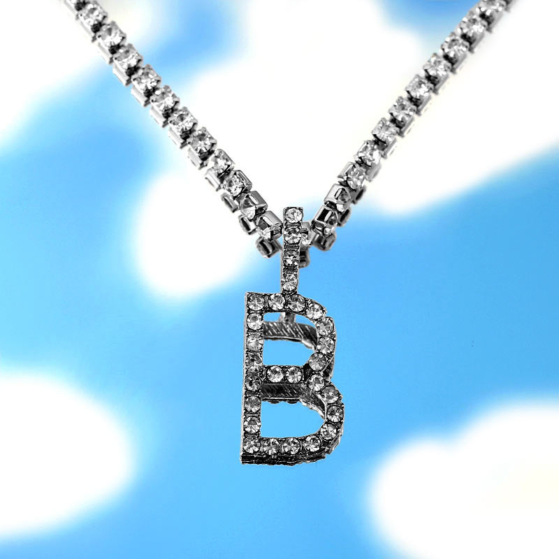 Skhek A-Z Custom Rhinestone Tennis Chain Letter Necklace For Women Men Hiphop Jewelry Alphabet Pendant Necklace Choker Chain