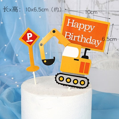 Engineering Vehicle Cake Decor Digging Machine Cake Toppers Crane Cake Decors Happy Birthday Party Decor Kids Boys Birthday Toys