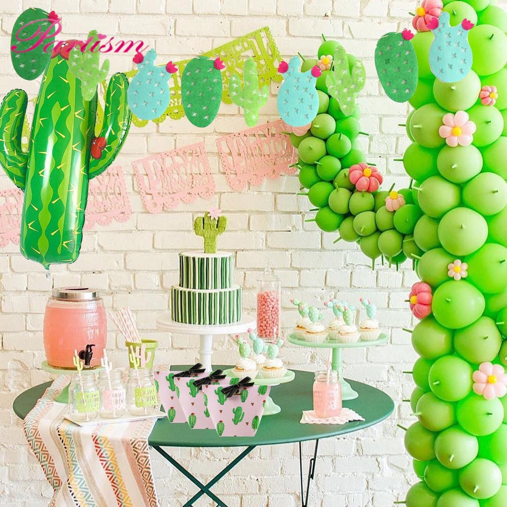 1Set Cactus Series Large Balloons Drinking Straw Green Bunting Garland For Party Favors Home Decor Swimming Pool Party Supplies