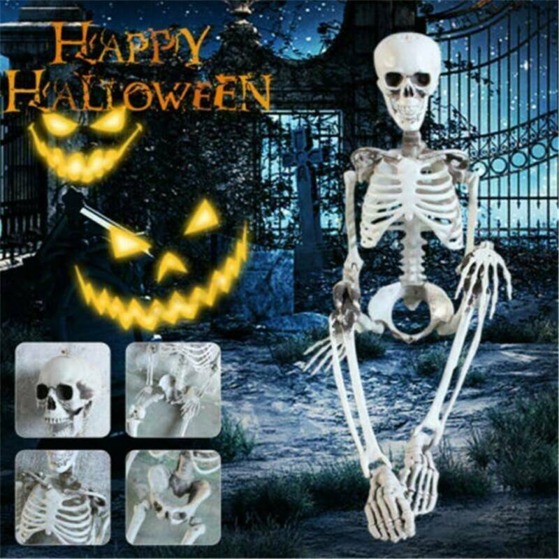 SKHEK 40Cm Halloween Horror Luminous Movable Skull Skeleton Halloween Props Poseable Full Life Size Skeleton Prop Halloween Decoration
