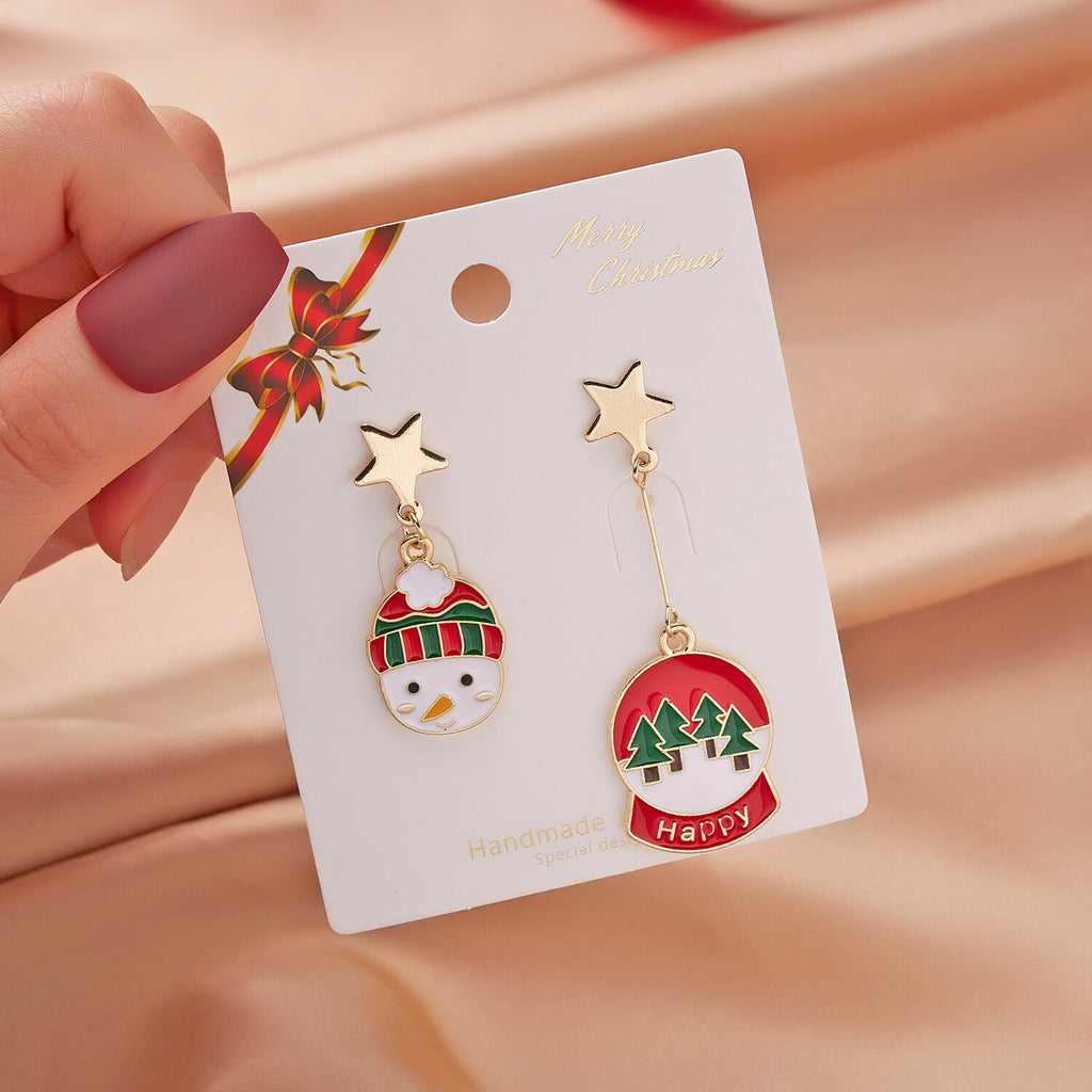 Christmas Gift Merry Christmas Elk Snowman Dangle Earring For Women Santa Claus Xmas Socks Tree Asymmetrical Earrings New Year Jewelry Gifts