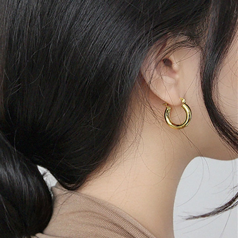 Skhek U-Shape Stud Earrings for Women France Gold Plated Trendy Elegant Bride Jewelry Gift Prevent Allergy
