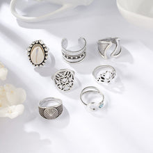 Load image into Gallery viewer, 11 Pcs/set Bohemian Beach Retro Moon Shell Hollow Lotus Wave Gems Geometry Joint Ring Set Women Charm Jewelry Accessories
