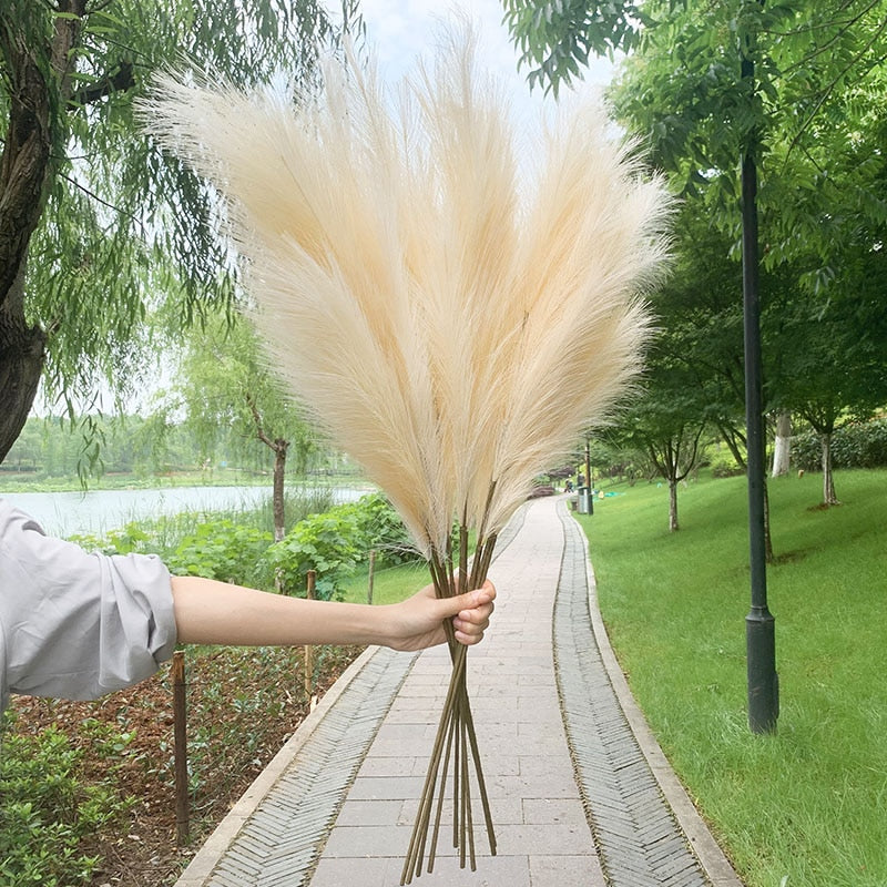 Skhek 5Pcs 100/70cm Artificial Pampas Grass Bouquet New Year Holiday Wedding Party Home Decoration Plant Simulation Dried Flower Reed