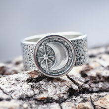 Load image into Gallery viewer, Vintage Punk Moon Six-Pointed Star Woman Ring Simple Silver Color Party Jewelry Statement Daily Wear Female Wide Rings