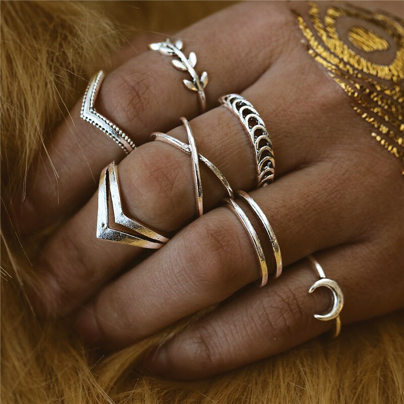 17KM 30 Design Vintage Gold Star Moon Rings Set For Women BOHO Opal Crystal Midi Finger Ring 2020 Female Bohemian Jewelry Gifts