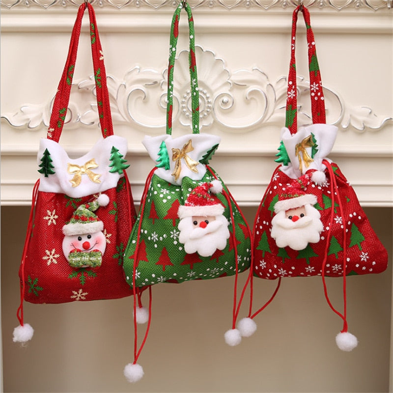 High Quality Christmas Decorations Santa Claus Gift Bag Christmas Candy Surprise Apple Bag Window New Year Home Party Pendant