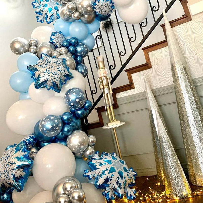 104pcs Snowflake Balloons Garland Arch Kit Ice Snow Queen Metal Balloon For Frozen Birthday Wedding Christmas Party Decor