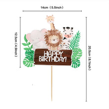 Load image into Gallery viewer, Skhek Woodland Amimals Happy Birthday Cake Toppers Jungle Safari Cake Decor Forest Lion Giraffe Monkey Happy Birthday Party Decor Kids