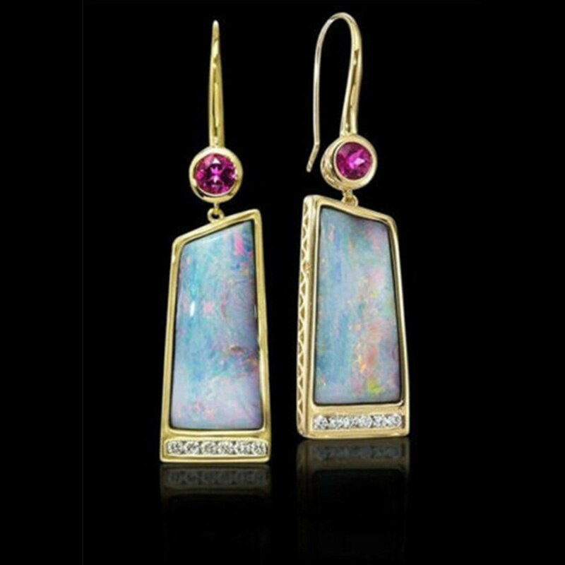 DoreenBeads Fashion Vintage Drop Earrings For Women Earrings Multicolor Geometric Clear & Red Rhinestone Accessories, 1 Pair