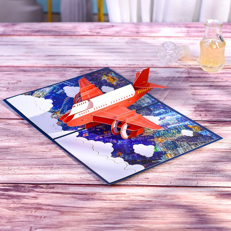 3D Airliner Pop Up Birthday Card for Kids Dad Business Plane Greeting Cards Fathers Day Graduation Congratulations Handmade Gift