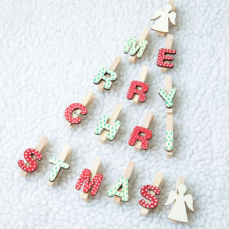 Wooden Letter Clip Photo Clip Christmas Wall Decore Clip Pendant Christmas Decoration Accessories Christmas Ornaments Navidad