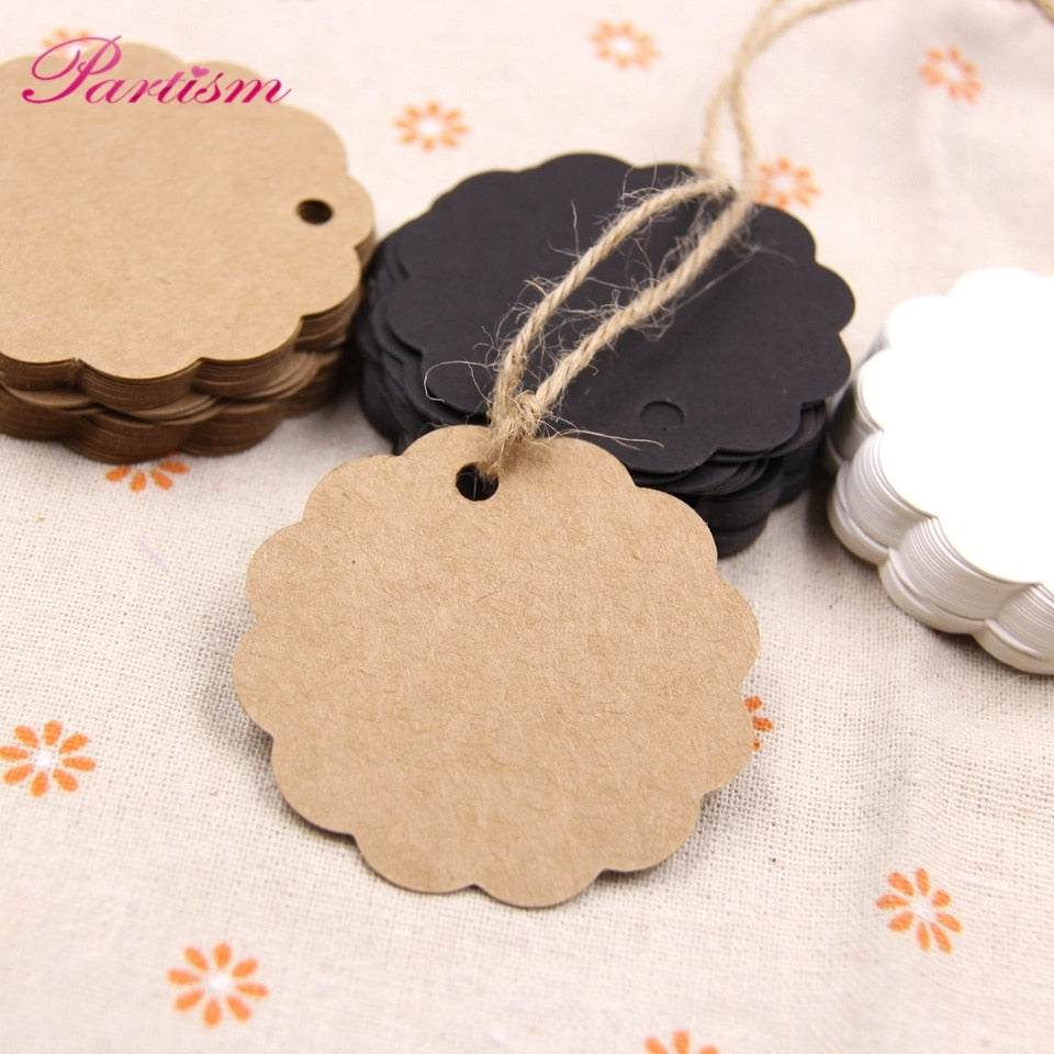 50PCS Round Laciness Paper Tags  Kraft Paper Card  Tags Labels DIY Scrapbooking  Crafts Hang Tags Christmas/Wedding Party Favors