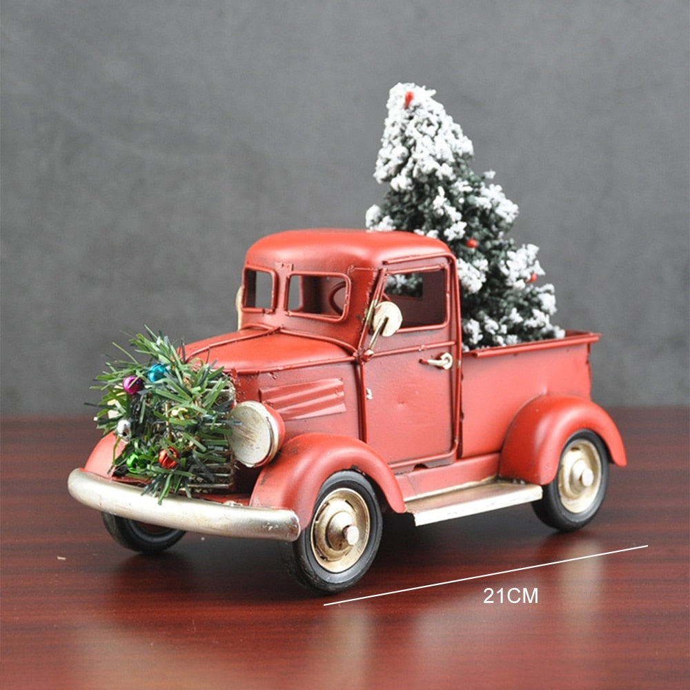 1PC Red Truck Christmas Desktop Christmas Iron Decoration Kids New Year Gifts Vintage Metal Office Home Xmas Decorations Drop