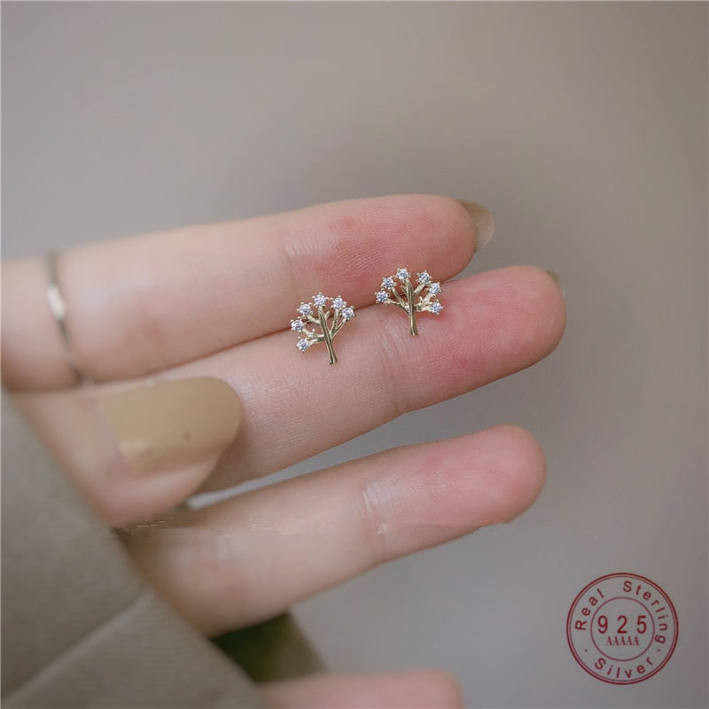 Christmas Gift 925 Sterling Silver Korean Exquisite Crystal Tree Life Tree Plating 14k Earrings Women Fashion High-Quality Banquet Gift Jewelry