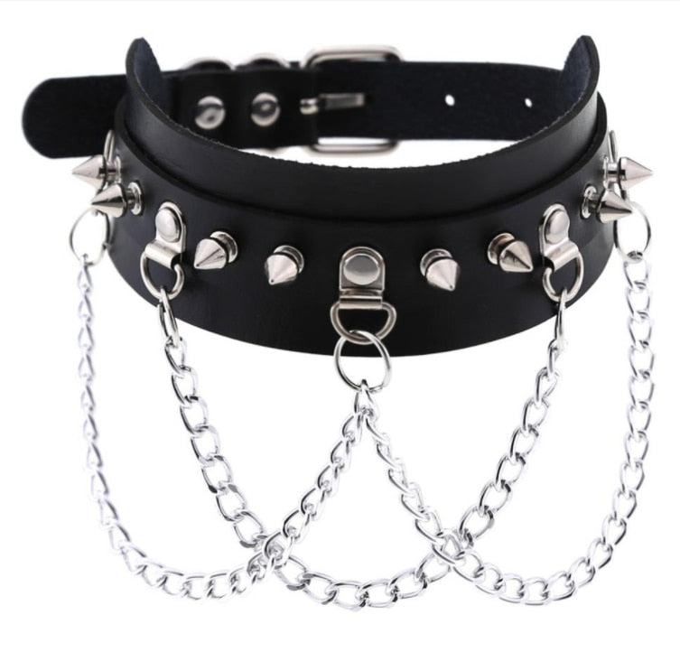 Punk Rock Leather Collar Choker Necklace Round Neck Ring Adjustable Mens  Womens | eBay