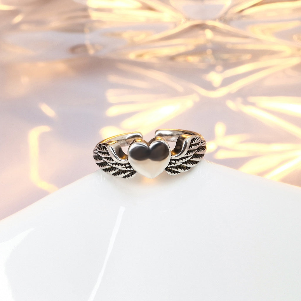 Fashion Heart Wings Opening Resizable Finger Ring Lady Cocktail Party Club Ring Wedding Engagement Anniversary Ring Gift