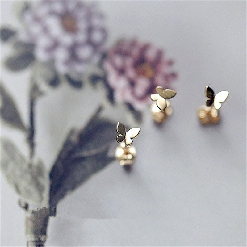 925 Sterling Silver Plating 14k Gold Simple Shiny Glossy Butterfly Earrings Women Korean Sweet Student Jewelry Accessories