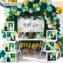 Load image into Gallery viewer, Wild One Birthday Party Decor Balloons Box Balloon Garland Baby Shower Boy Transparent A-Z letter Name Box Safari Jungle Party