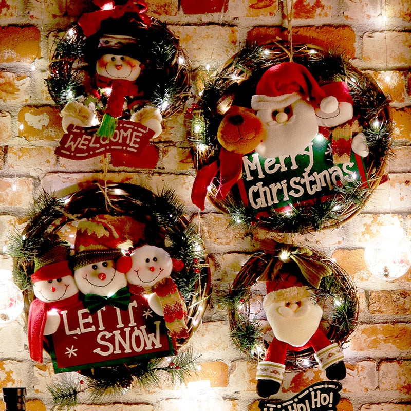 Wooden Merry Christmas Garland Wreath Decor Wall Hanging Door Santa Claus Elk Snowman Ornaments Xmas Pendant Decor for Home 2022