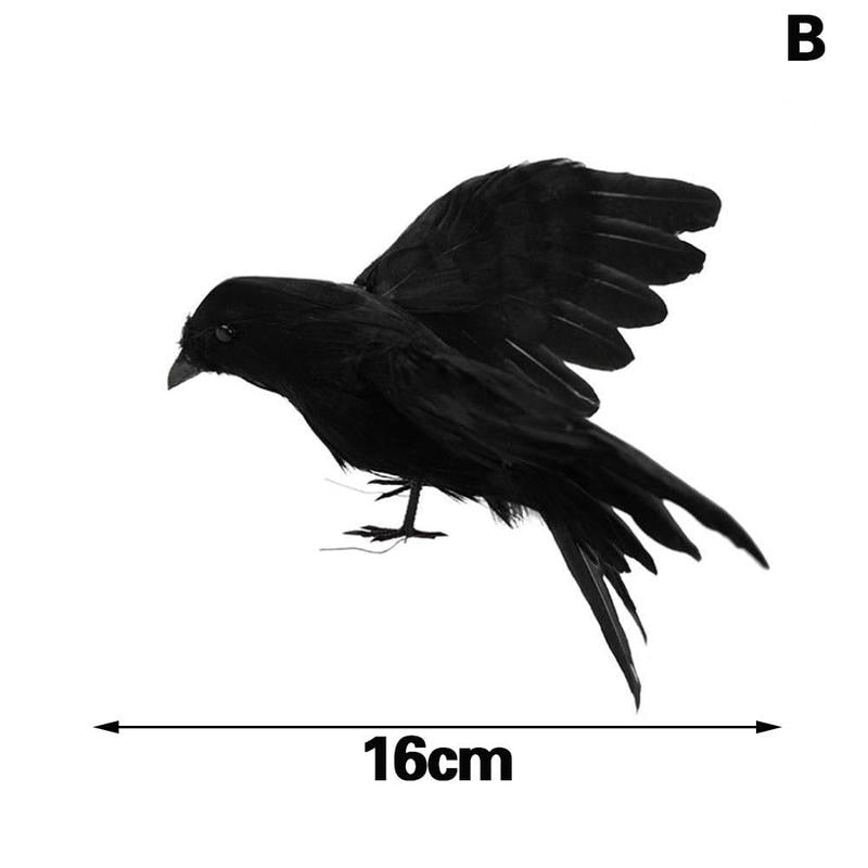 SKHEK Artificial Crow Simulation Black Crow Animal Model Black Bird Raven Prop Scary Decoration For Halloween Party Supplies