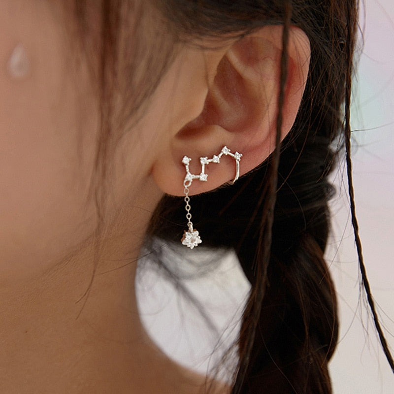 Skhek Simple Moon Star Rhinestone Long Chain Earrings For Women Shine Sun Crescent Geometric Tassel Piercing Earring Party Jewelry