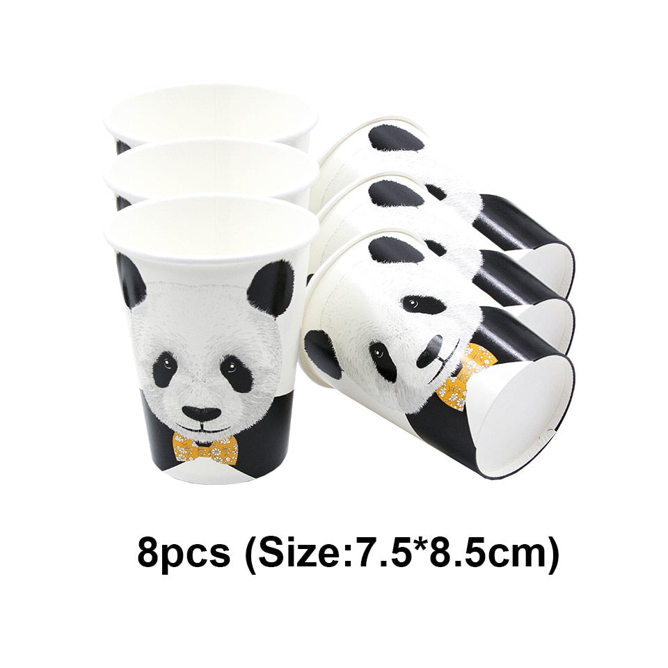 Skhek 1Set Cute Panda Series Disposable Tableware Cartoon Animal Plates Cups Napkin Baby Shower Birthday Party Decoration Supplies