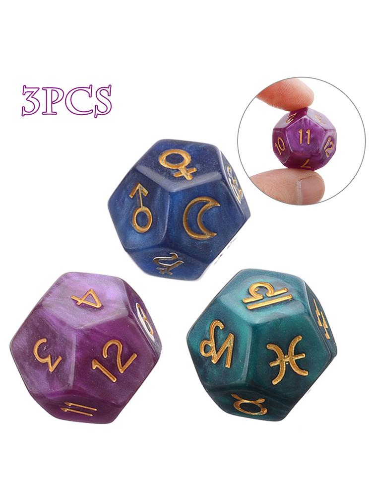 Skhek  3Pcs 12-Sided Dice Astrology Tarot Card Multifaceted Constellation Dice Leisure And Entertainment Toys For Party Game
